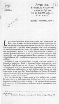 Alvaro Jara, presencia y aportes metodológicos en la historiografía americana  [artículo] Carmen Norambuena C.
