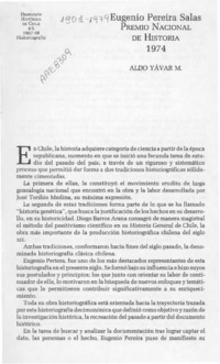 Eugenio Pereira Salas, Premio Nacional de Historia 1974  [artículo] Aldo Yávar M.