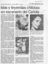 Islas y leyendas chilotas en escenario del Cariola  [artículo] Enrique Fernández.