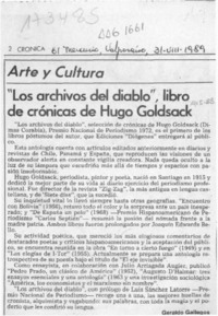"Los archivos del diablo", libro de crónicas de Hugo Goldsack  [artículo] Gerardo Gallegos.