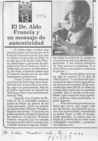 El Dr. Aldo Francia y su mensaje de autenticidad  [artículo].