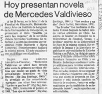 Hoy presentan novela de Mercedes Valdivieso  [artículo].
