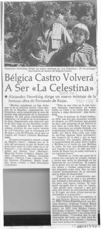 Bélgica Castro volverá a ser "La Celestina"  [artículo].