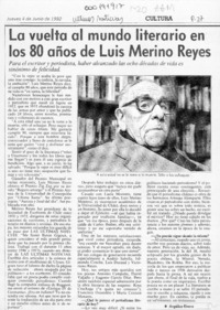 La vuelta al mundo literario en los 80 años de Luis Merino Reyes  [artículo] Angélica Rivera.