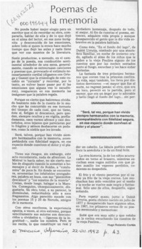 Poemas de la memoria  [artículo] Hugo Rolando Cortés.