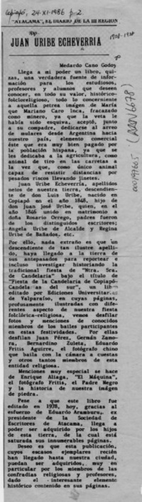 Juan Uribe Echevarría  [artículo] Medardo Cano Godoy.