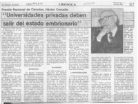 "Universidades privadas deben salir del estado embrionario"  [artículo].