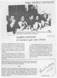 Rubén Azócar, el hombre que creó Chiloé  [artículo] Diego Muñoz Espinoza.