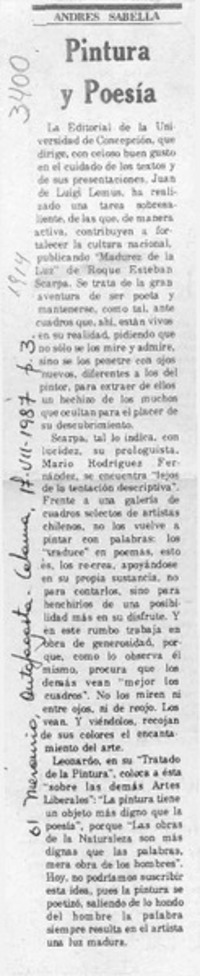 Pintura y poesía  [artículo] Andrés Sabella.