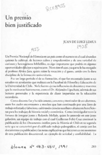 Un premio bien justificado  [artículo] Juan de Luigi Lemus.