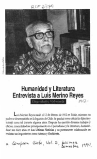 Humanidad y literatura, entrevista a Luis Merino Reyes  [artículo] Diego Muñoz Valenzuela.