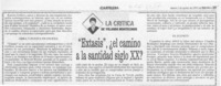 "Extasis", el camino a la santidad siglo XX?  [artículo] Yolanda Montecinos.