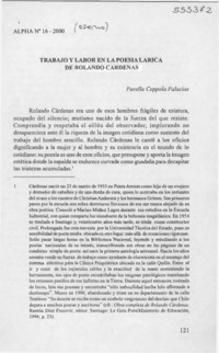 Trabajo y labor en la poesía lárica de Rolando Cárdenas  [artículo] Pavella Coppola Palacios