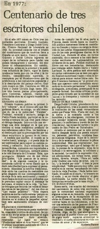 En 1977: centenario de tres escritores chilenos