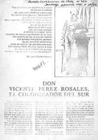 Don Vicente Pérez Rosales, el colonizador del sur