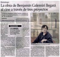 La obra de Benjamín Galemiri llegará al cine a través de tres proyectos