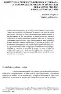 Subjetividad incipiente, rebeldía soterrada: la tensionada experiencia escritural de la monja chilena Úrsula Suárez (S. XVIII)