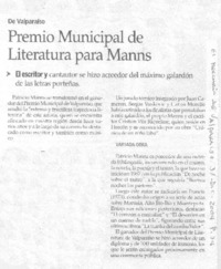 Premio Municipal de Literatura para Manns.