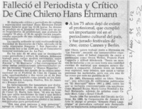 Falleció el periodista y crítico de cine chileno Hans Ehrmann  [artículo]