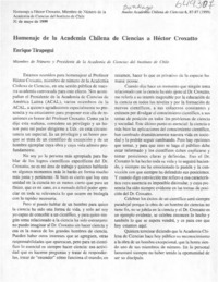 Homenaje de la Academia Chilena de Ciencias a Héctor Croxatto  [artículo] Enrique Tirapegui