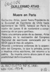 Guillermo Atías, muere en París.  [artículo]