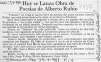 Hoy se lanza obra de poesías de Alberto Rubio  [artículo].