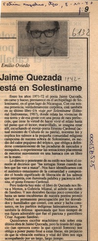 Jaime Quezada está en Solentiname  [artículo] Emilio Oviedo.