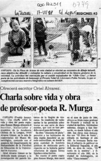 Charla sobre vida y obra de profesor-poeta R. Murga  [artículo] Freddy Arancibia.