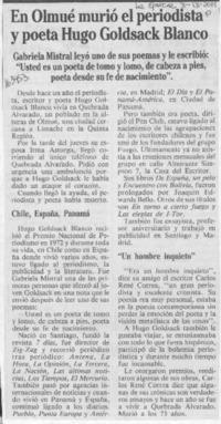 En Olmué murió el periodista y poeta Hugo Goldsack Blanco  [artículo].