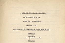 Memoria y balance que el directorio de Editorial universitaria presenta a la junta ordinaria de accionistas el 30 de abril de 1947