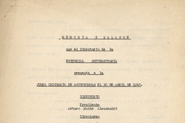 Memoria y balance que el directorio de Editorial universitaria presenta a la junta ordinaria de accionistas el 30 de abril de 1947