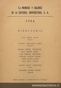 7.a memoria y balance de la Editorial Universitaria, S.A. : 1954