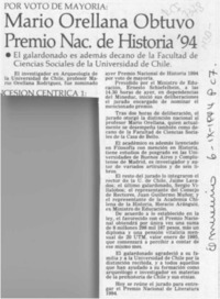 Mario Orellana obtuvo Premio Nac. de Historia '94  [artículo].