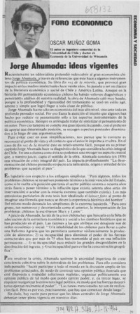 Jorge Ahumada, ideas vigentes  [artículo] Oscar Muñoz Gomá.