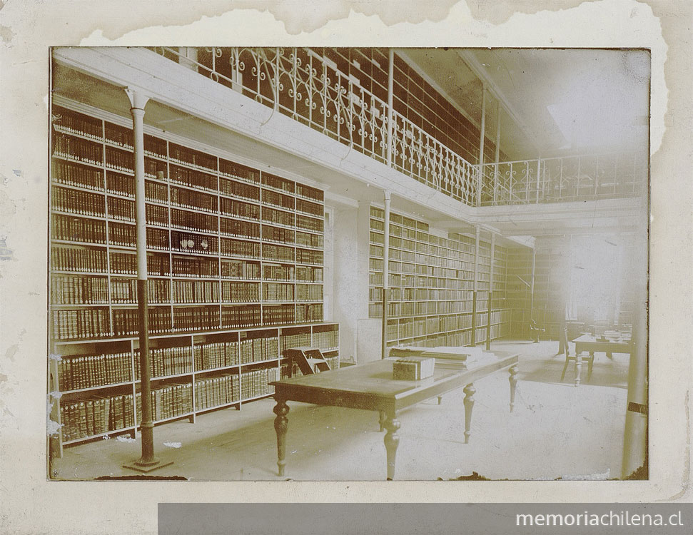 Interior de biblioteca colonial, hacia 1800