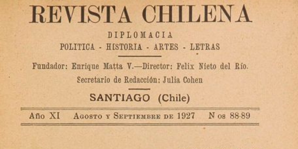 Revista chilena: año 11, números 88-89, agosto-septiembre de 1927