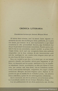 Crónica literaria (Laudatorias heroicas por Antonio Borquez Solar)