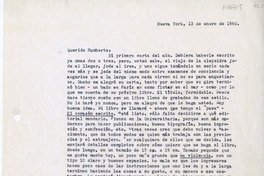 [Carta] 1960 enero 13, Nueva York [a] Humberto Díaz-Casanueva[manuscrito]