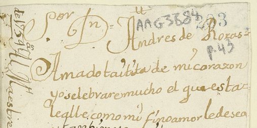[Carta] 1754 al Maestre de Campo Dn. Andrés de Roxas[manuscrito]