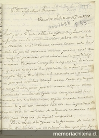 [Carta] 1776 Sep. 8 Santiago de Chile [a] Sr. Dn. J[ose]ph Ant[oni]o Roxas[manuscrito]