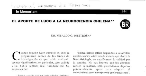El aporte de Luco a la neurociencia chilena
