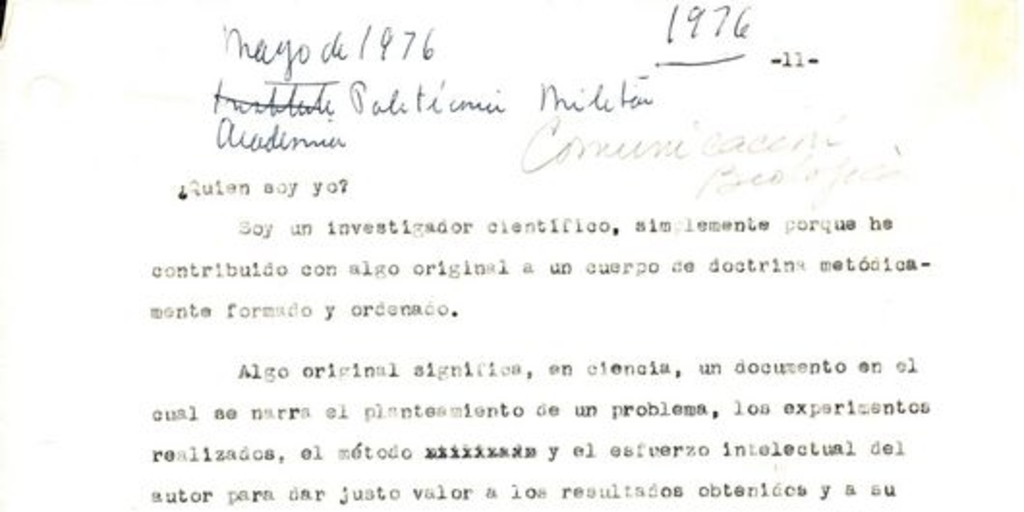 ¿Quién soy yo? Academia Politécnica Militar (1976, mayo). Archivo personal Joaquín Luco