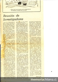 Reunión de investigadores. Artículo publicado en El Mercurio 1976, diciembre. Archivo personal Joaquín Luco