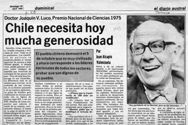 Chile necesita hoy mucha generosidad. El Diario Austral, Temuco, 18 de abril de 1989