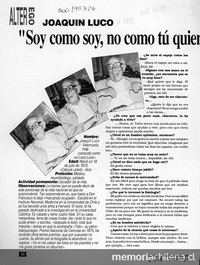 Joaquín Luco "Soy como soy, no como tú quieres, qué culpa". Análisis, nº 409, Santiago, 3 de febrero 1992.