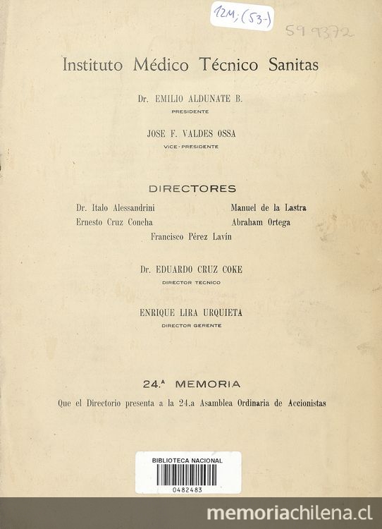 24ª Memoria. Que el Directorio presenta a la 24a. Asamblea Ordinaria de Accionistas. 1938