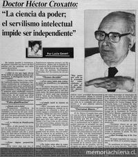 "La ciencia da poder; el servilismo intelectual impide ser independiente"  Entrevista al Doctor Héctor Croxatto