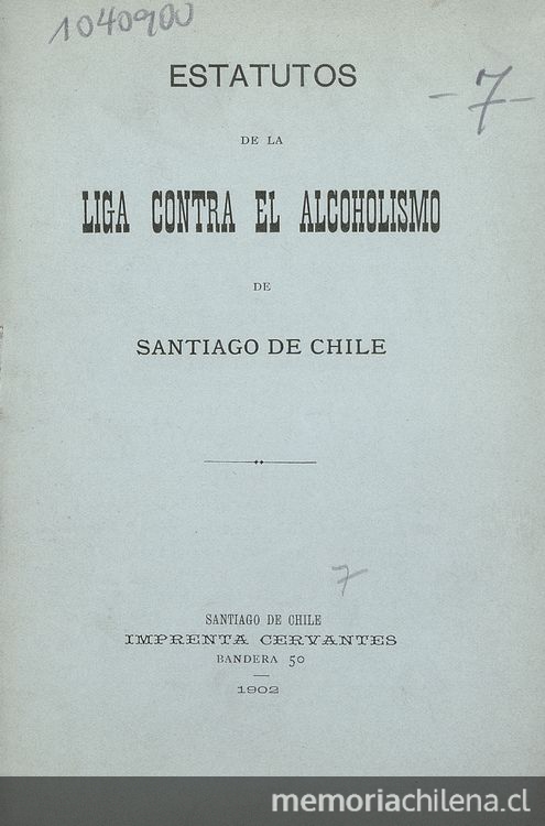 Estatutos de la Liga contra el Alcoholismo de Santiago de Chile