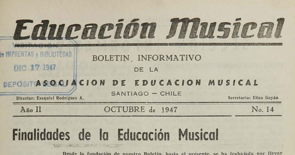 Educación musical: año II, número 14, octubre de 1947