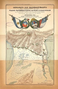 Plano topográfico de las fortificaciones de Talcahuano y sus alrededores que sirvió para efectuar el asalto [material cartográfico] : levantado por José Alberto D'Albe injeniero del Ejército de los Andes.